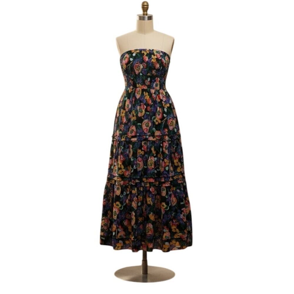 New Anthropologie The Somerset Strapless Maxi Dress $178 Large Blue Floral - Picture 9 of 9